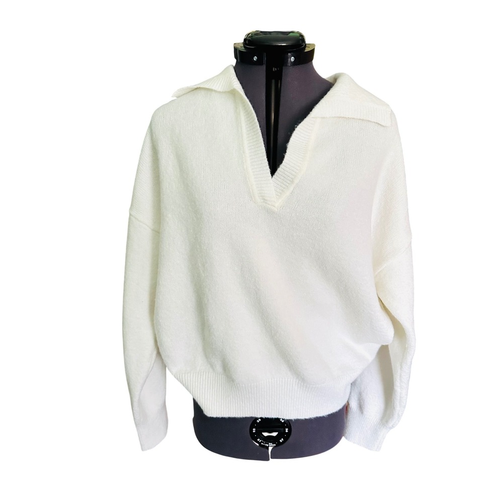 Elodie Cream Collared Knit Pullover Sweater Top Women's Size S - Picture 1 of 6